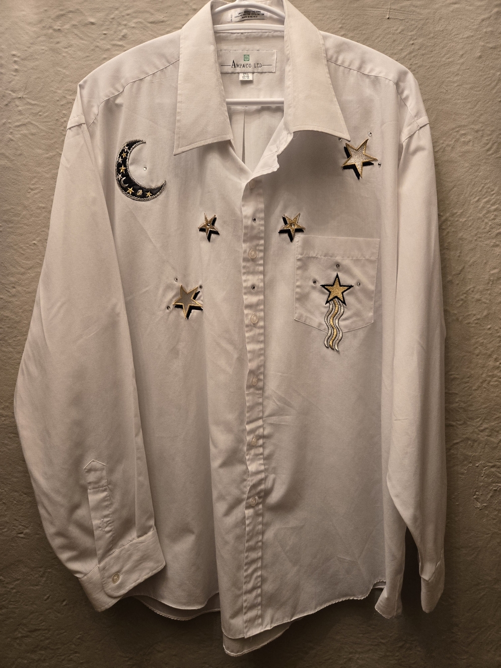 Vintage Celestial Embroidered Oversized Button Up Shirt Moon Stars XL